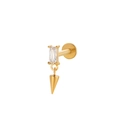 Titanium cartilage stud in gold finish with rectangular zircon and tapered pendant - 7# Gold Rectangle Zircon Spike