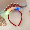 Red glitter crown headband with white pearls and glowing LED lights for Christmas - 26# Red Crown Feather Headband
