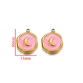 Pink enamel octagon pendant with gold moon charm measuring 16mm in height - Type E Pink Moon