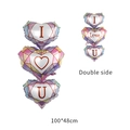 Double-sided I Love U heart foil balloon with geometric patterns, 100x48cm size - Double-Sided English Diamond Hearts