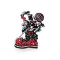 Christmas stocking brooch in silver alloy with red and green rhinestones and enamel candy - Antique Silver Christmas Boot