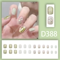 Nagel-Set D388 mit hellgrünem Blush-Design, Herz-Akzenten und grünem Glitzer-Finish - Frischgrün Pailletten Farbverlauf Strass Stil (D388)