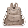 Zaino retrò in morbida pelle PU kaki con design multi-tasche e texture vintage lavata - Cachi