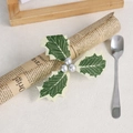 Holly berry napkin ring with silver berries and green leaves for festive table decor - Silver Berry Christmas Leaf