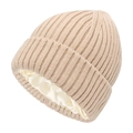 Bonnet en maille beige avec doublure en satin lisse pour protéger les cheveux du froid - Kaki