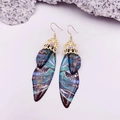 S925 silver butterfly earrings featuring blue-purple gradient wings and gold leaf details - Green Painted-Gold Foil