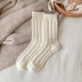 Cozy cream white cable knit crew socks in premium soft cashmere-like texture - One Size / White