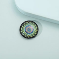 Macro detail of round crystal glass fridge magnet with colorful mandala floral pattern - Style 7/Yellow Blue Green Mandala