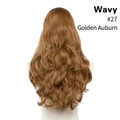 Back view of long wavy U-part hair extensions in #27 Golden Auburn on a mannequin - 24 inch