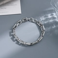 Silver stainless steel chain bracelet featuring rectangular links and an S-hook clasp - a151-Unique Rectangular S-Buckle