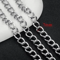 Silver stainless steel 7mm chain necklace with durable link design for women - Geometric Flat Link-7mm