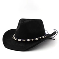 Detail of western cowboy hat with blue braided band, white shells and wooden beads - M / Black