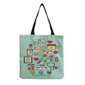 Detail of mint green canvas nurse tote bag with medical icons and proud nurse slogans - Mint Green Medical Elements Cartoon Style (hm6991)