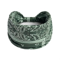 Elastic wide headband in dark green with a classic white paisley pattern - Dark Green Paisley (#190)