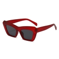 Modern retro sun glasses with red translucent thick frames and dark grey geometric lenses - Wine Red Frame Black Grey Lens