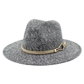 Breathable mixed weave Panama hat with stylish khaki leather band and gold buckle detail - M(56-58cm) / Black