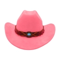 Détail d'un chapeau de cowboy rose en feutre avec bande en cuir et pierre turquoise - Taille unique / Rose Vif (Corde Croisée)
