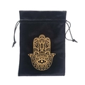Black velvet drawstring storage pouch with gold Hamsa Hand print for tarot cards - Hamsa Hand/Black