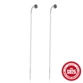 Orecchini a catena lunga in argento S925 con pietre preziose nere incastonate a griffe - Argento Zirconia Tonda Nera (Platino-Diamante Nero #1)