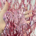 Pink laser foil fringe curtain with wavy design for party background decoration - Laser S-Shape / Rose Gold