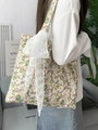 Florale Canvas-Einkaufstasche mit Spitzen-Schleife in großem, minimalistischem Design - Mehrfarbig Muster Cord Mit Band