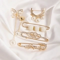 Five-piece gold pearl brooch set with butterfly and heart charms on white silk - No. 8 Butterfly Pin 6-Piece Set