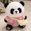 Panda en peluche mignon avec pull en tricot rose et petit sac en toile jaune en bandoulière - Style Pull Lettre Rose