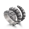 Gothic punk style triple-wrapped snake ring in vintage silver stainless steel finish - US 9 / Retro Silver (KR104866-KJX)