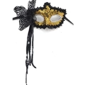Golden sequin masquerade mask with black lace butterfly and sequined tassels - Butterfly Tassel Ribbon Style / Gold