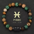 Pisces zodiac stretch bracelet with natural tiger eye and turquoise beads on black background - Pisces