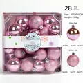 Detail of 28pcs pink Christmas ball ornaments set showing glossy and glitter finishes - Pink