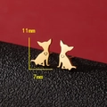 Golden Chihuahua dog silhouette earrings with hollow heart detail in polished steel - Sitting Chihuahua (777) / Gold