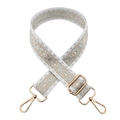 Close-up of adjustable woven shoulder strap with diamond pattern and gold hardware - T17-Pure White Silver Thread