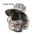 Digital Khaki camo outdoor sun hat with full face mask and wide brim protection - Digital Khaki