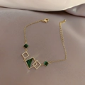Bracelet doré vintage avec carrés de malachite verte et breloques géométriques diamantées - 25# Style de Malachite Carré Géométrique Doré (Plaqué Or Véritable)