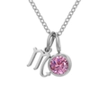 Collana segno Vergine argento con ciondolo pietra rosa su una catena a maglie classiche - Ottobre Rosa Scorpione - Color Acciaio