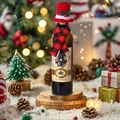 Christmas wine bottle cover set with red black plaid scarf and mini Santa hat decor - Red Top Hat And Plaid Scarf