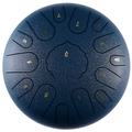 Blue 11-note steel tongue drum with matte finish and gold numbered scale marks - Navy - Maple Leaf (12 Inch 15 Notes)