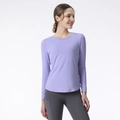 Lichtpaarse yoga top met lange mouwen voor dames, ademend model met ronde hals en slim - S / Helder Paars