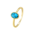 Bague dorée bohème avec pierre turquoise ovale bleue et veines noires sur fond blanc pur - US 6 / Or Ovale