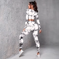 Two-piece black and white tie-dye yoga set featuring long sleeve top and high waist leggings - S / White