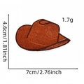 Detailed size chart of a brown cowboy hat embroidered patch showing 7cm x 4.6cm dimensions - Brown Cowboy Hat
