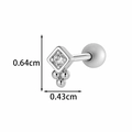 Silver flower cartilage piercing with clear zircon stones and size measurements - Square Bead Dangle Style (2604-6#) / Silver