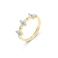 Adjustable golden flower ring featuring light blue synthetic opal clover stones - Sky Blue 18k (R1125)