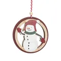 Suspension de Noël en bois avec bonhomme de neige, bonnet rouge et cadre de 10cm - Bonhomme de neige