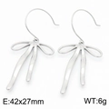 Silver bow-shaped earrings in stainless steel, measuring 42x27mm and weighing 6g - Steel Color Bowknot Earrings (KE115312-KFC)