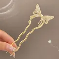 Épingle à cheveux papillon dorée en forme de U avec strass brillants pour chignon - Noeud Entièrement en Strass (61#) / Or