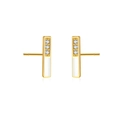 Elegant S925 silver vertical bar earrings in gold finish with white enamel and gems - 925 Silver / White