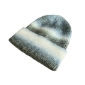 Thick knit gradient beanie in grey blue and white tones with ribbed texture detail - Black White Blue