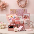 Pink spa gift basket set with marble mug, scented candle, and handmade crochet flowers - 21*21*10 / New Pink 03